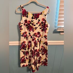 LOFT Cream Midi Dress with Pink and Red Floral Print